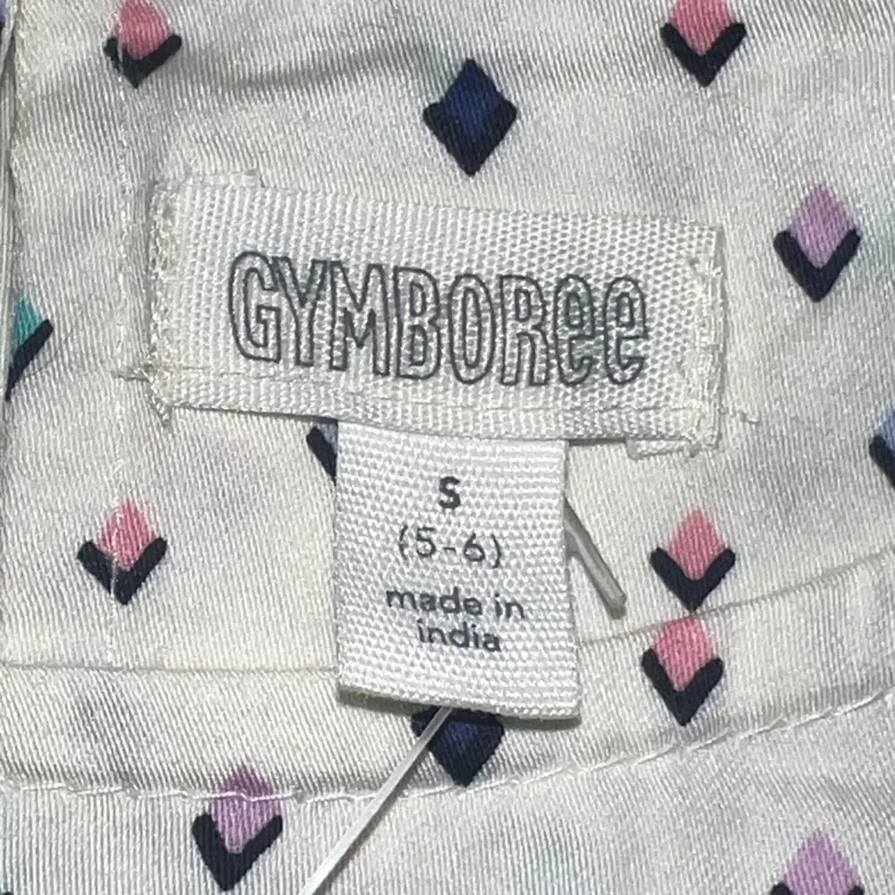 Gymboree Girls Geometric Blouse 3/4 Sleeves White Multicolor Small NWT